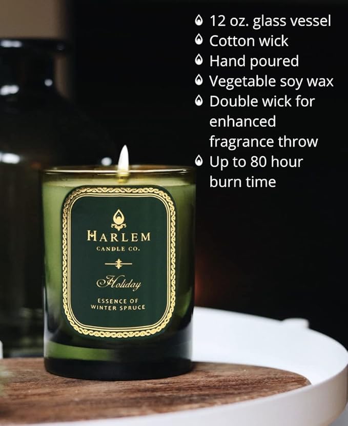 Harlem Candle Co. Holiday Luxury Candle, 11 oz Glass Jar, Double Wick, Soy Wax, Gift Box, Wild Berry, Rose, Absinthe, Angelica, Strawberry Musk, and Birchwood, 80 Hour Burn