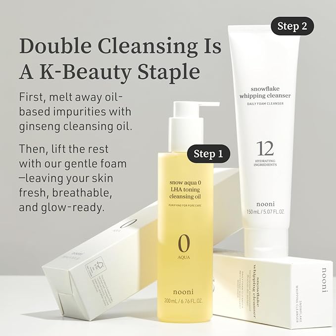NOONI Korean Cleansing Oil - Snow Aqua 0 LHA Toning Cleansing Oil | Makeup Blackhead Remover, Pore Control, Glass Skin, Help Control Sebum, Revitalizing, Moisturizing, Gifts For Women, 6.76 Fl Oz