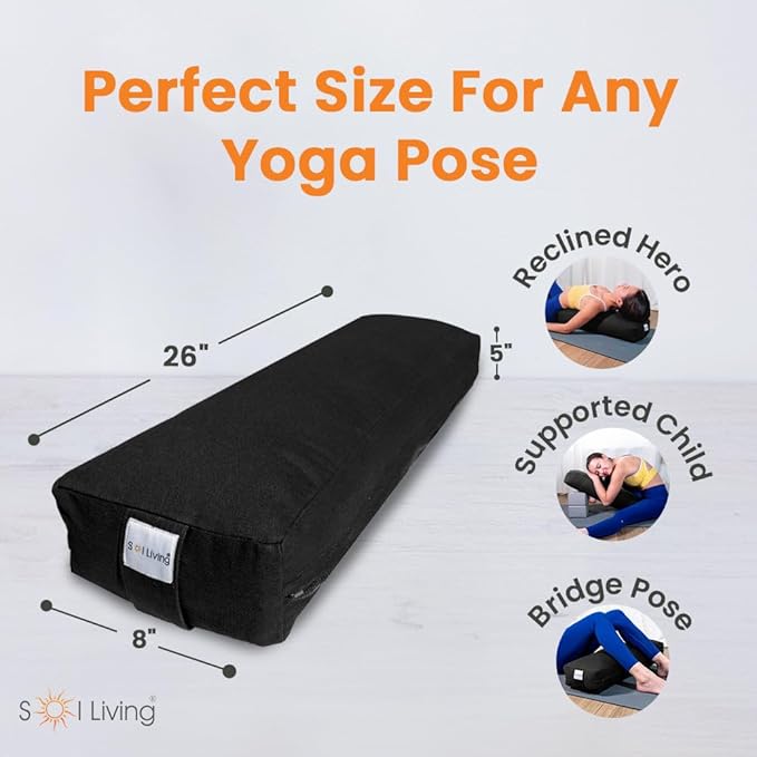 Sol Living Yoga Bolster Pillow Rectangular Meditation Cushion Cotton Meditation Accessories for Restorative Yoga Meditation Pillow Yoga Pillow Firm Body Pillow Bolster Pillow for Legs Removable Cover