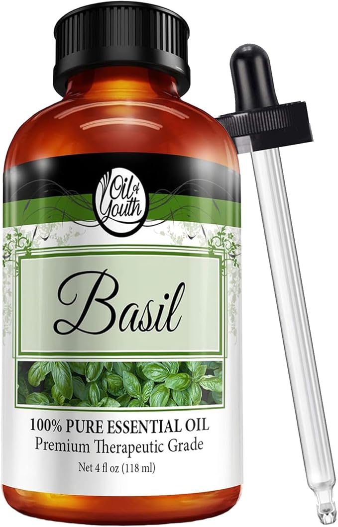 Oil of Youth Basil Essential Oil – Therapeutic Grade for Aromatherapy Diffuser, Candle, Soap & Making – Dropper – 4 fl oz