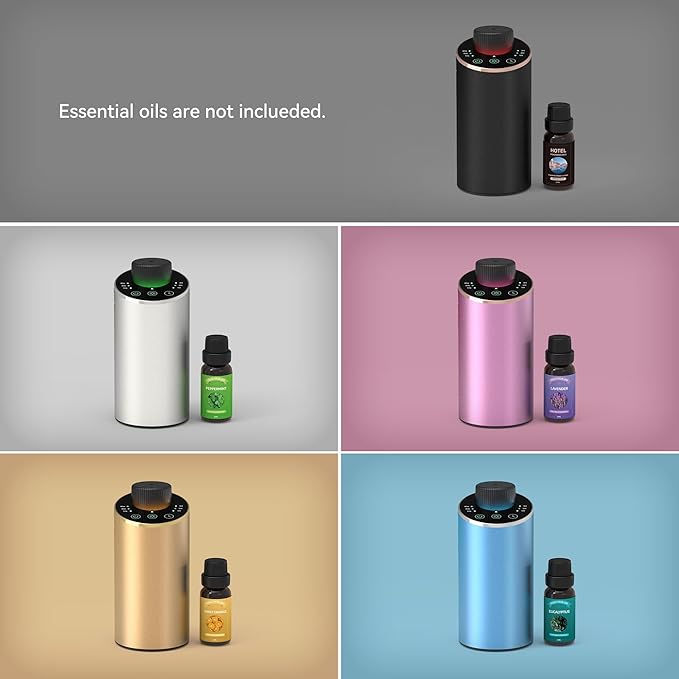 Waterless Essential Oil Diffuser Scent Aromatherapy Diffusers for Home Large Room, Car, Office, Portable Battery Operated Cordless Air Freshener, 4 Timers & 3 Mist Levels, 100ml Capacity (Blue)