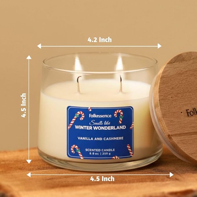 Folkulture Christmas Candles- 8.8 Oz |Vanilla, Cashmere Scented Winter Candles for Home, Women, Gifts for Her |Soy, Non Toxic, Holiday Candle with 30 Hrs Burntime for Aromatherapy, Christmas Gifts