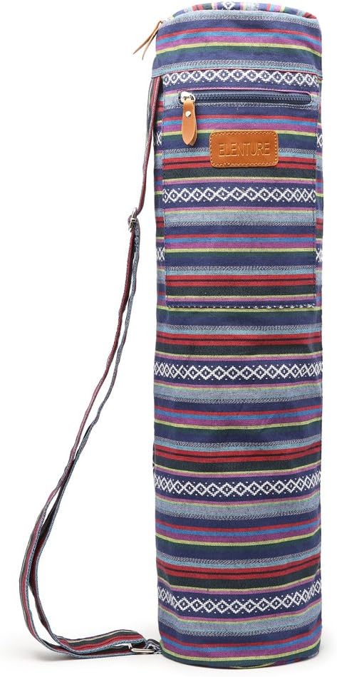 ELENTURE Canvas Yoga Mat Bag with Adjustable Strap & Pockets, Full-Zip Travel Gym Tote for Women & Men, Fits 1/4" & 1/3" Thick Mats, Lightweight Carrier for Yoga, Workout, Outdoor Use