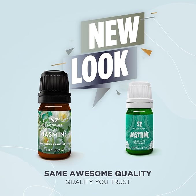 Jasmine Absolute Essential Oil – 100% Pure & Undiluted – 4 Jasminum Species – Divine Floral & Exotic Scent! – Aromatherapy & Natural Perfumery - Therapeutic Grade & Vegan – 0.17oz (5mL)