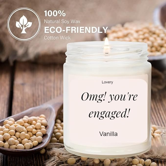 OMG, You're Engaged, Vanilla Scented Soy Wax Candle for Home, Engagement Gift, 9oz Clear Jar, 50 Hour Burn Time, Fiance Gifts for Women, Engagement Gifts for Couples