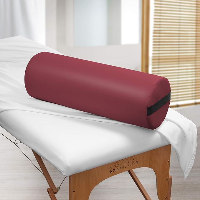 Saloniture Jumbo Round Massage Table Bolster Pillow Pad - 26 x 9 Inch - Burgundy