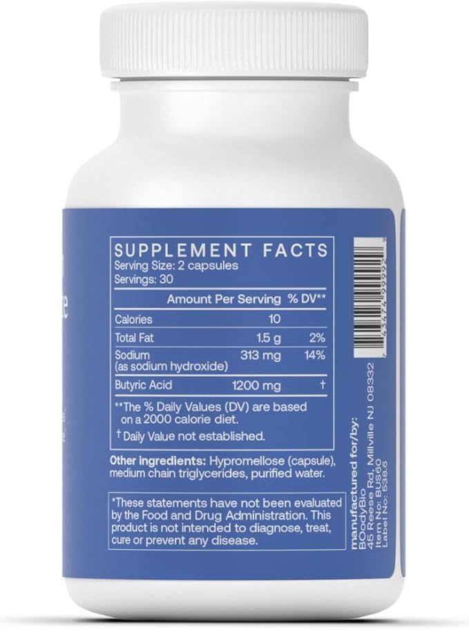 BodyBio Butyrate - Postbiotic for Gut Health, Digestive Support, Bloat, Gas & Constipation Relief, Leaky Gut Repair - Sodium + Butyric Acid Supplement for GI Wellness