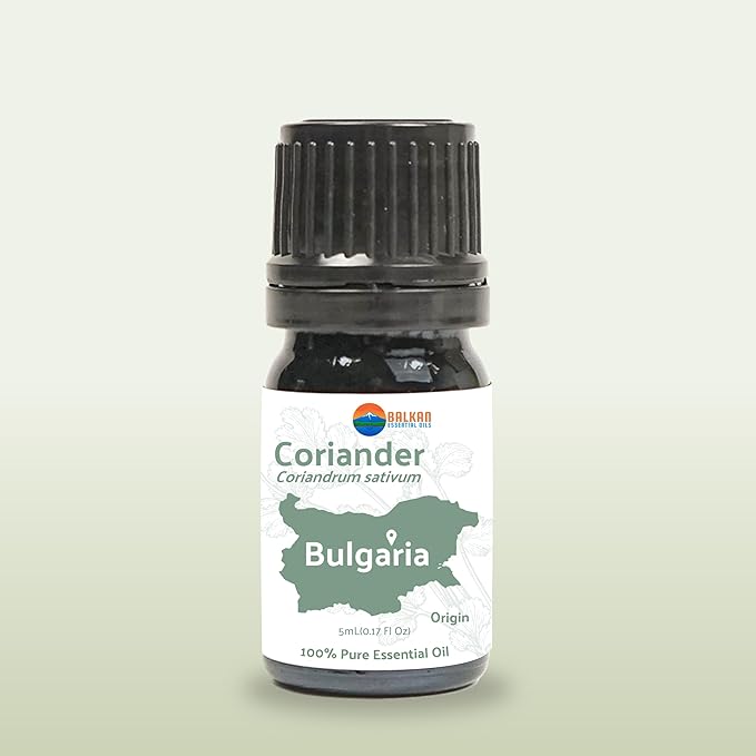 Coriander Essential Oil - Direct from Bulgarian Balkan Mountains - Steam Distilled - Aceite Cilantro for Aromatherapy, Massage, Diffuser, DIY Candle and Soap Making - 5ml