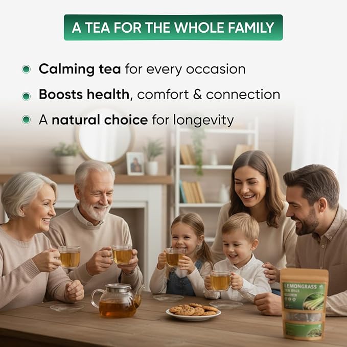 Lemongrass Tea Bags - 100 Bags (Premium Natural Pure Leaf Tea - 100 Count) Gluten-Free and Caffeine-Free Herbal tea for Relaxation, Wallness, Immune Support with Smooth Taste