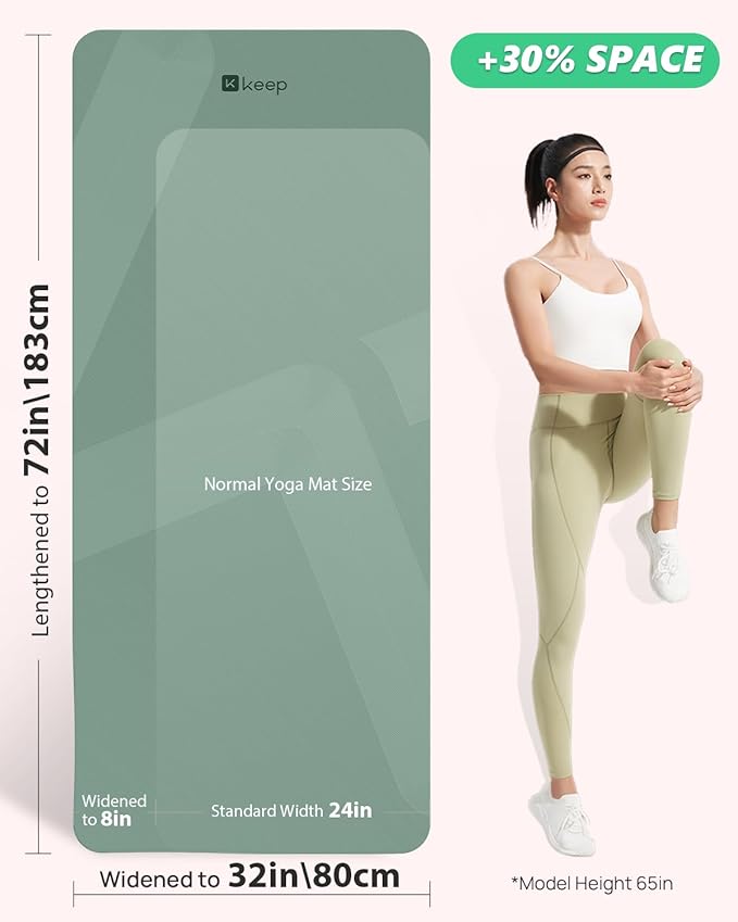 KEEP Yoga Mat, 32" Extra Wide Exercise Mat with Strap for Men and Women, 7mm Thick Double-Sided Non-Slip Eco-friendly Yoga Mat for Pilates, Workout and Fitness