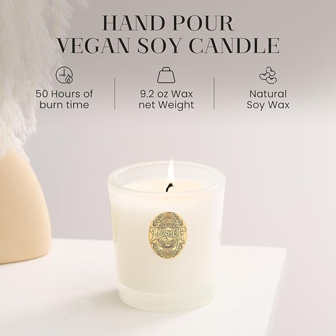M&SENSE Natural Soy Candle | Creamy Vanilla Pie & White | 9.2 oz, 50H Burn Time | Luxury Scented Candle for Relaxation, Gifting, Home Décor | Ideal for Bedroom, Office, Party Ambiance