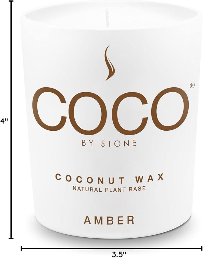COCO by Stone 11oz Candle, Coconut Apricot Wax Candle for Home (Amber) Home Fragrance Products, 1 Wick Candle, Enhance Indoor Aroma, Vegan & Cruelty-Free, Clean Burning and Hand Poured Candle