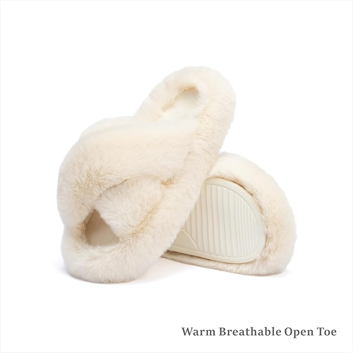 Chantomoo Women's Blue Memory Foam Faux Fur Lined Open Toe Slippers for Women - US 12