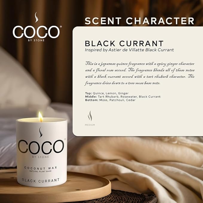 COCO by Stone 6.5oz Candle, Coconut Apricot Wax Candle for Home (Black Currant) Home Fragrance Products, 1 Wick, Enhance Indoor Aroma, Vegan & Cruelty-Free, Clean Burning and Hand Poured