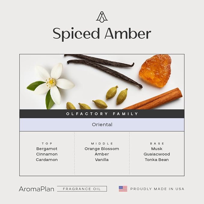 AromaPlan Fragrance Oil Spiced Amber 5 Fl Oz (148ml) Winter Collection | Luxury Hotel Scent Diffuser Oil | Hotel, Home & Spa | Non-Toxic, Made in USA - Bigger Bottle, Bolder Aroma & Longer Lasting
