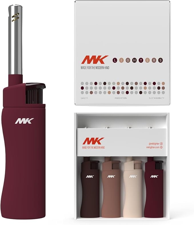 MK Candle Lighter, Butane Refillable Wind-Resistant Flame, 4-Pack for BBQ, Camping, Outdoor Use (Neutral-4PC)