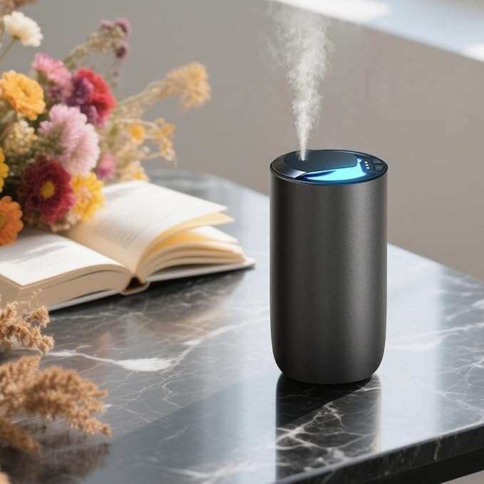 Mini Waterless Car Essential Oil Diffuser for Homes, Offices, Spas and Hotels， Black Finish -Aromatherapy Oil Diffuser for Aesthetic Scent,15ml Capacity - LED Light,Pet and Child-friendly,Quiet