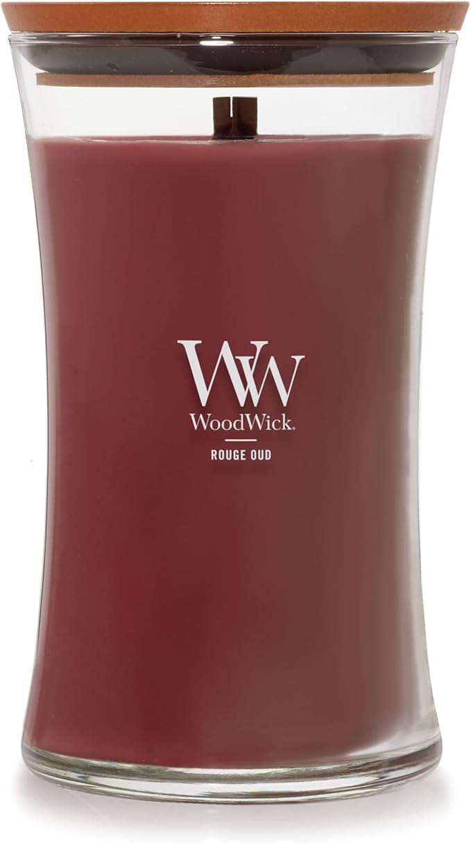 WoodWick Rouge Oud Gifts for Women and Men, 21.5 oz Large Hourglass Candle with Crackling Wick