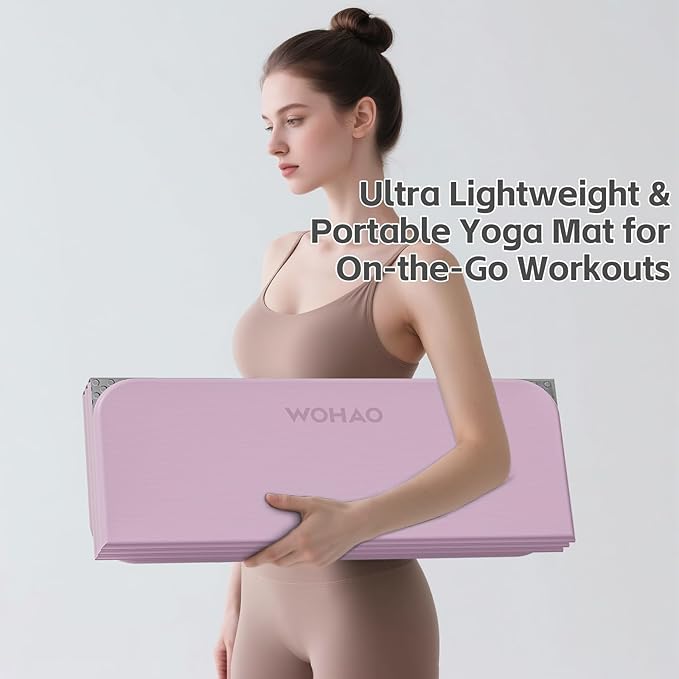 WOHAO 7-Fold Yoga Mat 70"x24" - 1/2 Inch Thick Folding Exercise Mat, Compact Non-Slip TPE Mat for Travel, Storage, Yoga & Home Gym, Lightweight & Portable