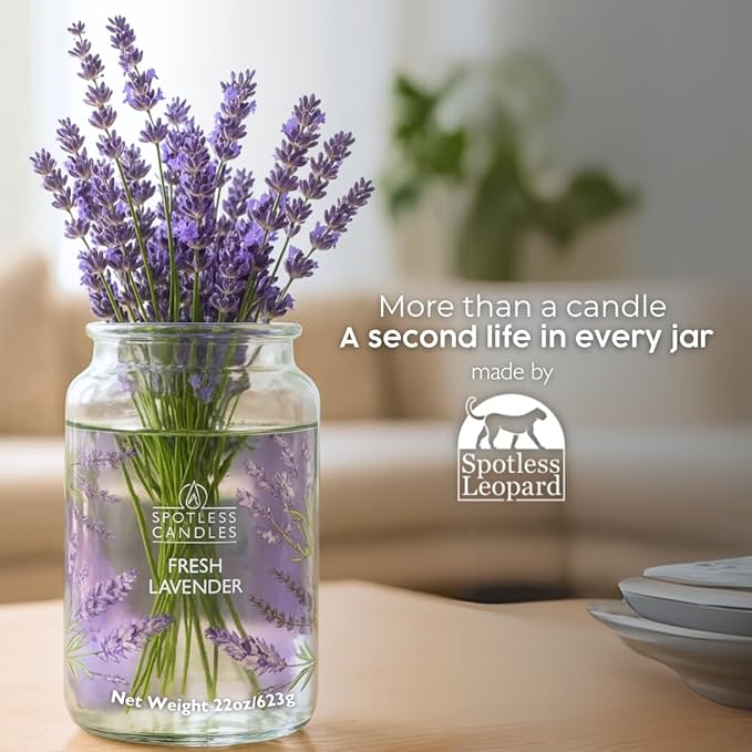 Fresh Lavender Candle 22oz Glass Jar with Wooden Wick in a Decorated Jar Within a Presentation Gift Box and Protective Shipping Box