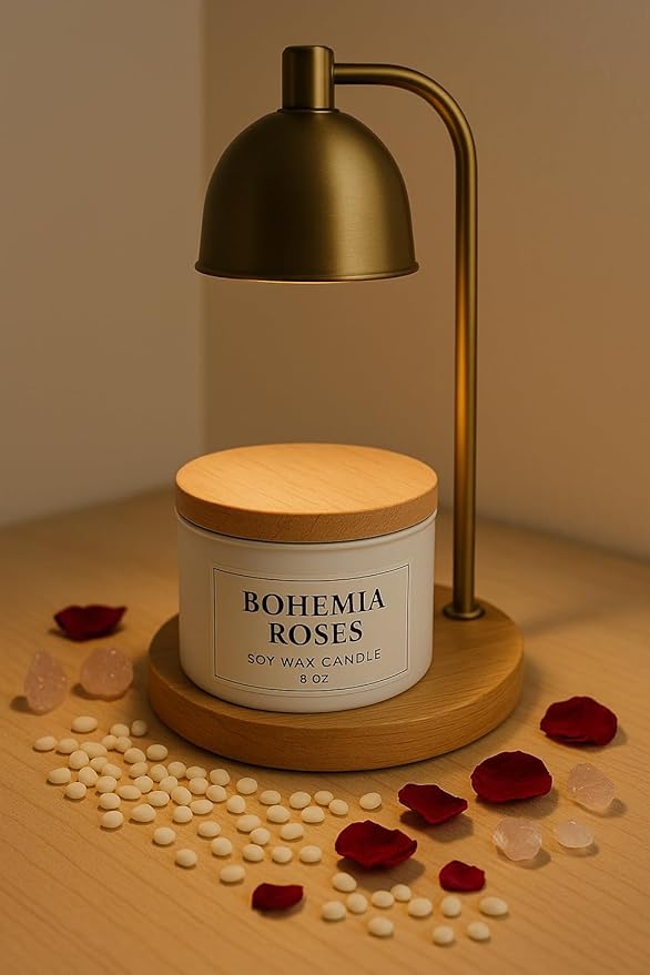 Aqua MARR Handcrafted Bohemia Roses Soy Wax Candle, 8 oz Dual-Wick Soy Candle with Dried Rose Petals, White Metal Container