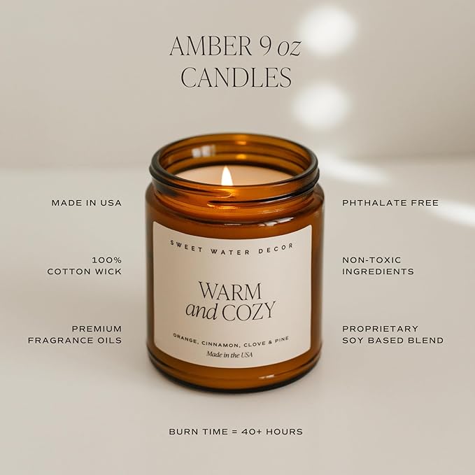 Sweet Water Decor Let it Snow Christmas Scented Candles - Christmas Stocking Stuffers Soy Candles with Cypress Scent - Christmas Candles with 40 Hours Burn Time - 9Oz Black Lid Amber Jar Wax Candles
