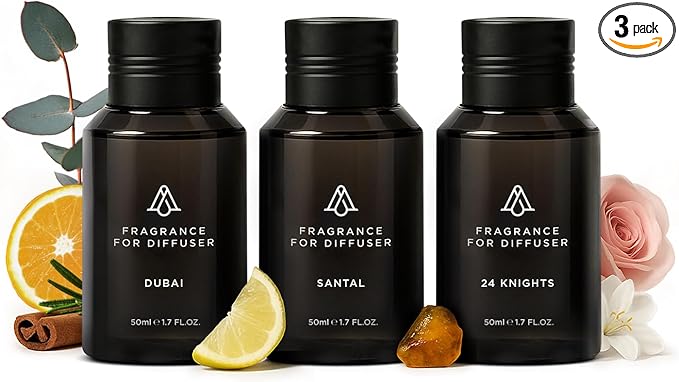 AromaPlan The Bestsellers Set, Dubai, Santal, 24 Knights - Top Picks Set Collection- Gift Set, USA Fragrance- Luxury Aroma & Hotel Fragrance Diffuser Oil- USA Made (3 Pack/ 1.7 fl.oz (50 ml)