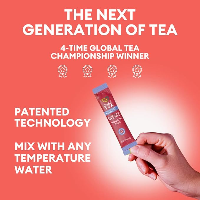 Cusa Tea & Coffee | Everyday Wellness Herbal Tea | Premium Caffeine Free Instant Tea | Hot & Iced Tea with No Added Sugar (30 Single Servings)