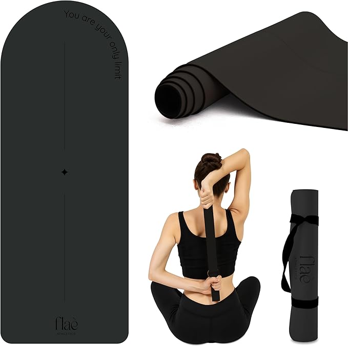 Flaè Athletics Arch-shaped Yoga Mat, Eco PU Rubber, Non-Slip Exercise Mat for Yoga, Pilates, Home Workout & Stretching with Carry/Stretch Strap & Motivational Design