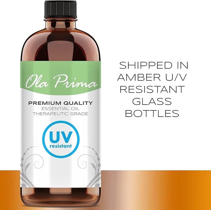 Ola Prima Peppermint Essential Oil for Hair, Skin, Diffuser – 4oz (118ml) Glass Bottle with Dropper