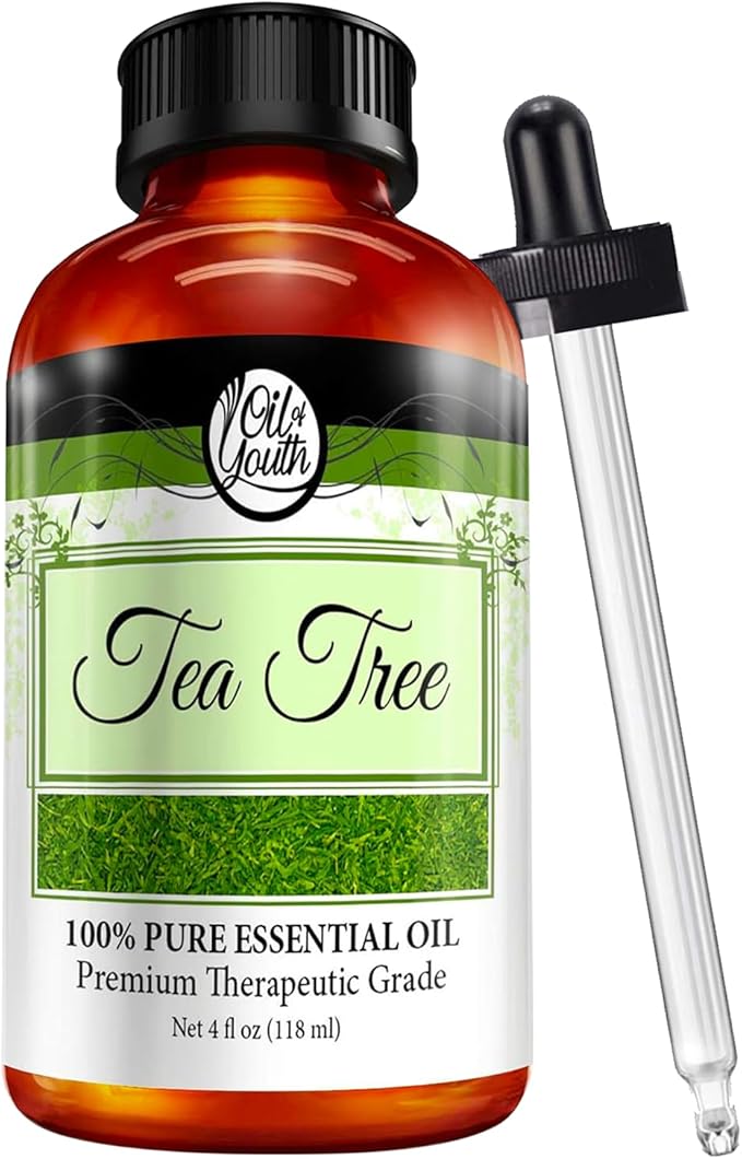 Oil of Youth Tea Tree Essential Oil – Therapeutic Grade Aromatherapy Oil for Diffuser, Body, Skin, Hair – 4 fl oz with Dropper