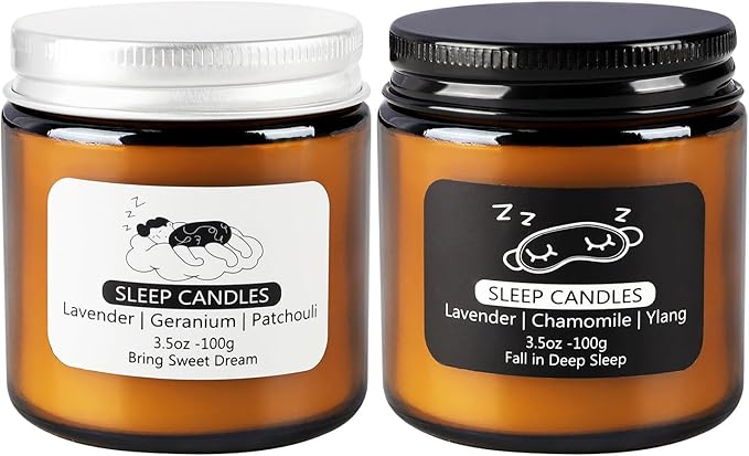 2 Pack Scented Candles Set|7 oz.Sleep Sweet Dream with Lavender,Geranium and Patchouli, Deep Sleep with Lavender,Chamomile Aromatherapy Candle,Long Lasting Time,Perfect Home Gifts for Men,Women