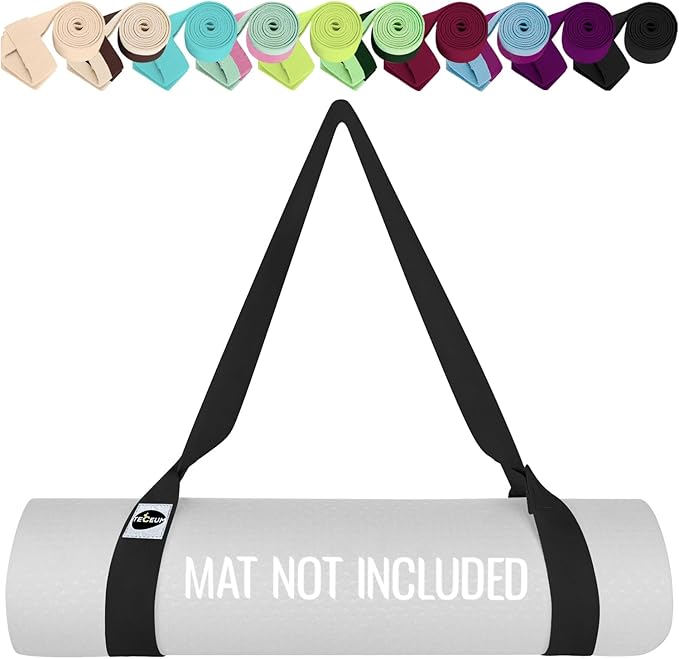TECEUM Yoga Mat Strap – 30+ Colors – Adjustable Mat Holder Sling Carrier for All Mats [Mat Not Included]