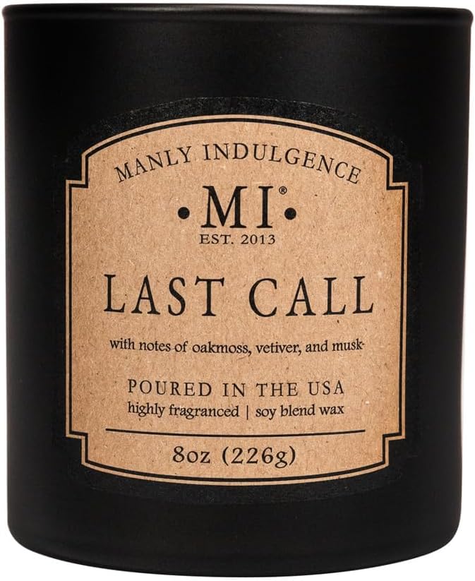 Manly Indulgence Last Call Scented Candles for Men, Premium Soy Blend Wax, 45H Burn, Candles for Home Scented, Gift-Ready Packaging - Made in The USA