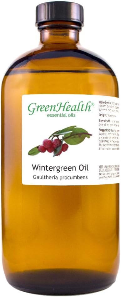 Wintergreen Essential Oil - 16 fl oz (473 ml) Amber Glass Bottle w/Child Resistant Cap - 100% Pure Essential Oil - GreenHealth