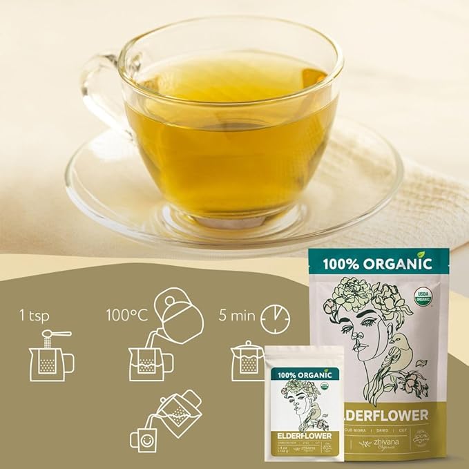 Elderflower Tea Organic (4oz.) - Elder Flowers Dried Herb for Respiratory Health - Loose Leaf Medicinal Tea