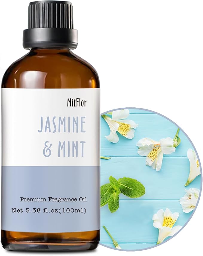 Jasmine & Mint Fragrance Oil, MitFlor 3.38 OZ/100ml Hotel Diffuser Oils,Premium Grade Fragrance Oil for Soap & Candle Making Scent, Aromatherapy Essential Oil, Fresh Scent for Home Fragrance