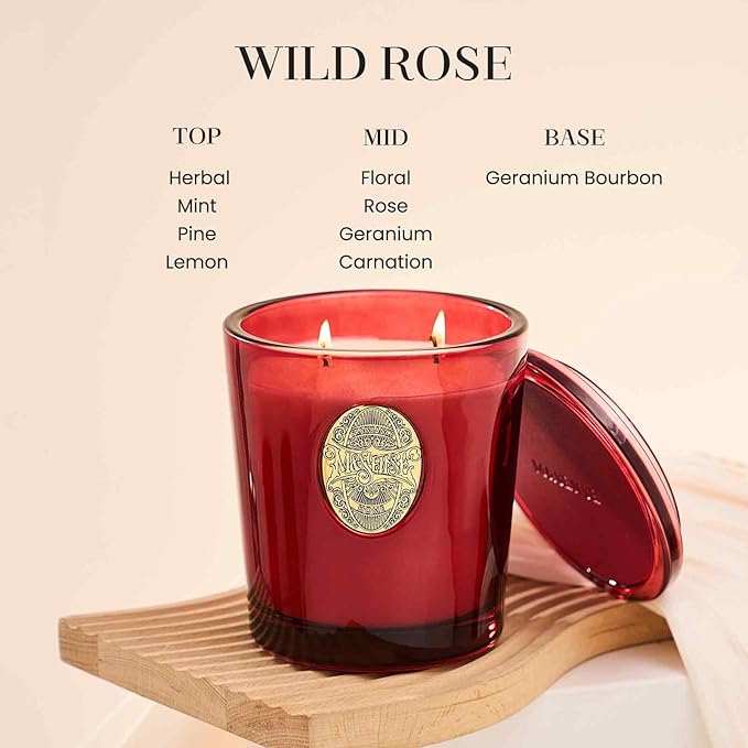 M&SENSE Large Two-Wick Soy Candle | Wild Rose & Red | 19.8 oz, 120H Burn Time | Luxury Scented Candle for Relaxation, Gifting, Home Décor | Ideal for Bedroom, Office, Party Ambiance