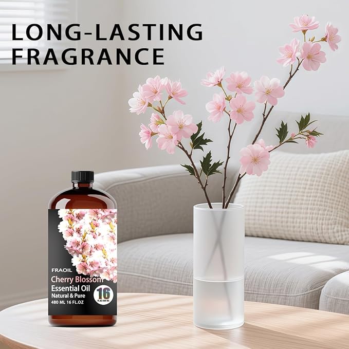 Cherry Blossom Essential Oil, Cherry Blossom Oil 16 Fl Oz 480 ML for Diffuser Humidifier Yoga Cleaning DIY Candle Soap Making Perfume Gift for Women Essential Oils