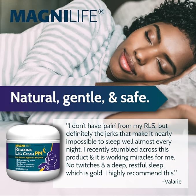 MagniLife Relaxing Leg Cream PM, Restless Legs, Deep Penetrating Topical for Pain, Naturally Soothe Cramping, Discomfort, and Tossing with Lavender and Magnesium - 4oz