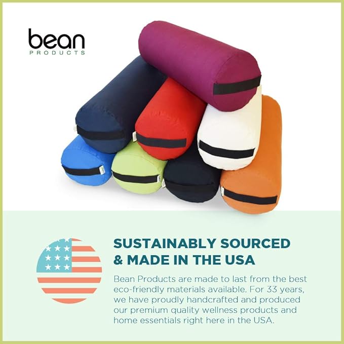 Bean Products Yoga Bolster - Made in The USA with Eco Friendly Materials - Studio Grade Pranayama Support Cushion That Elevates Your Practice & Lasts Longer - Natural Cotton, Hemp or Vinyl
