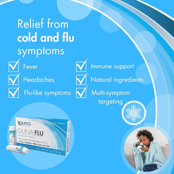 Guna Flu for Relief of Flu-Like Symptoms, Body Aches, Headache, Fever, Chills and Fatigue 6 Tubes
