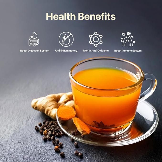 BLUE TEA - Turmeric Tea - Pepper - 30 Count - Pyramid Plant Based Tea Bag | CURCUMIN RICH - HERBAL BLEND | Herbal Tea - Caffeine Free - No Sugar - Earthy Flavor - Healthy | Tin Pack