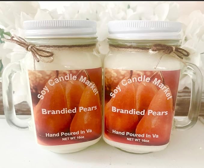 Soy Scented Candles | Handmade & Highly Aromatic Candles Burns Upto 85 Hours in Glass Jar - Perfect for Home Decor, Wedding, Birthday, Dinner (Brandied Pears, 12 oz)