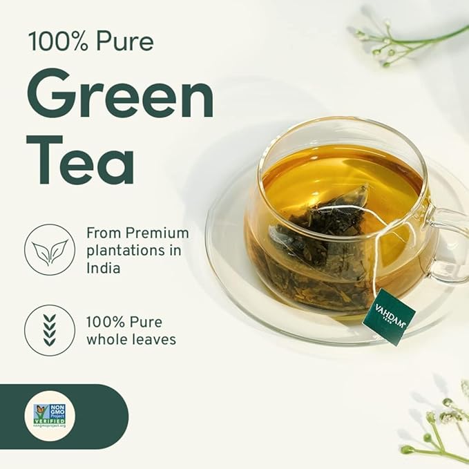 VAHDAM, Green Tea Variety Pack Sampler Assortment (36 Pyramid Tea Bags, 6 Flavor) | Non-GMO Project Verified Himalayan Green Tea with No Artificial Ingredients | Gifts for Women & Men