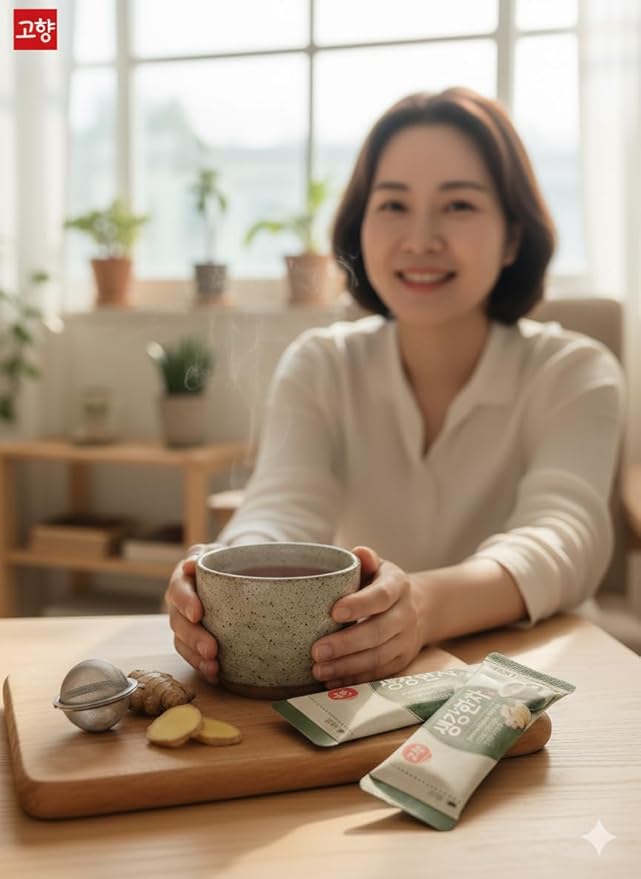 Korean Ginger Tea Mix 생강한차 Traditional Herbal Drink Powder with Ginger Root & Honey | Instant Stick Packs, Easy Hot Brew | Naturally Caffeine-Free | DAHLORE