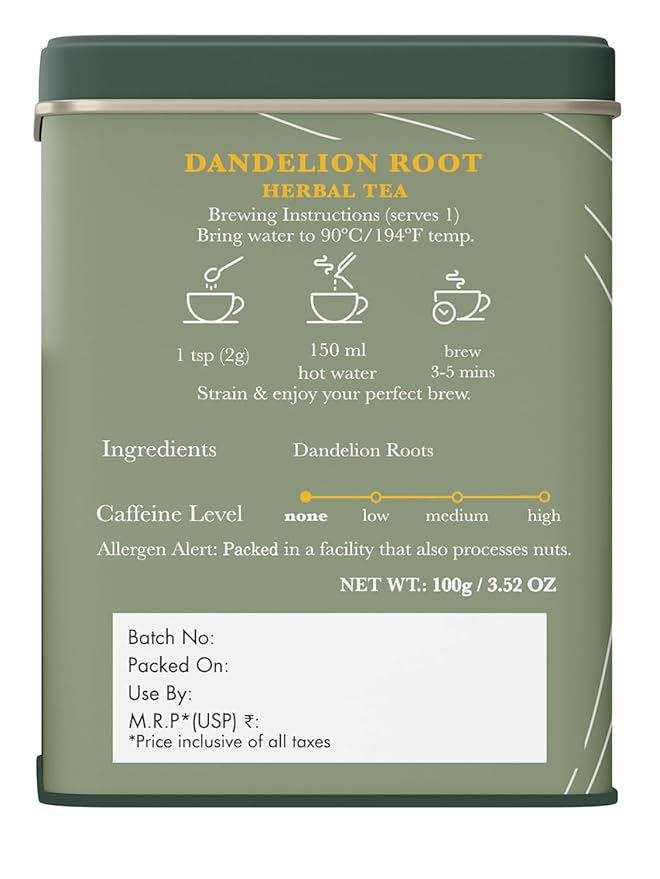 Luxmi Estates - Pure Dandelion Herbal - Organic Dandelion Tea - Loose Leaf - 100g (50 Cups) | With Pure Dandelion Root | Single Ingredient | Great for Detox