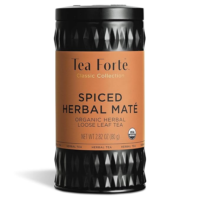 Tea Forte Spiced Herbal Maté Premium Organic Loose Leaf Caffeinated Herbal Tea Blend Canister, Makes 35-50 Cups