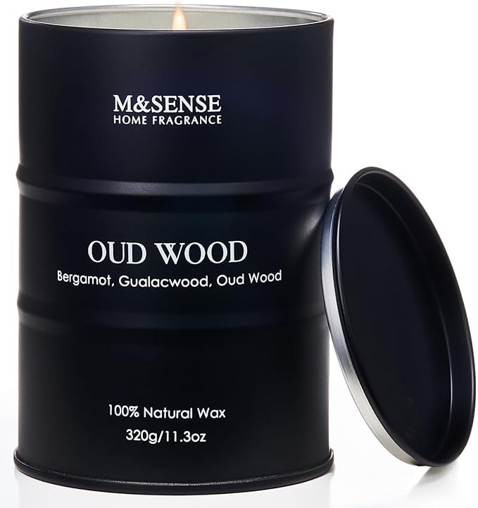 M&SENSE Oud Wood Scented Candles Christmas Decor, Natural Soy Wax Hoilday Candle, 11.3oz 70 Hours Christmas Candles, Winter Candle Gifts for Men Women,Sandwood Scented Candle for Home
