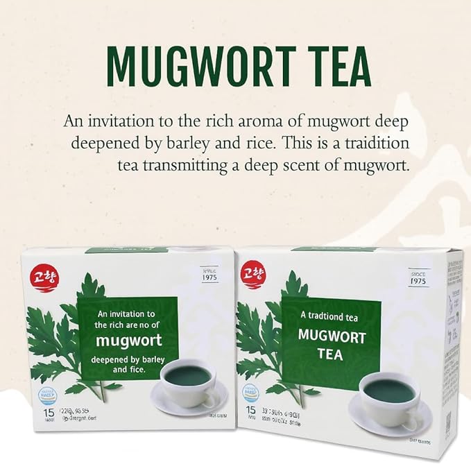 Korean Mugwort (Ssuk-Cha) Tea Mix 쑥차 Traditional Herbal Drink Powder Made with Mugwort | Instant Stick Packs, Mild & Earthy Flavor | Naturally Caffeine-Free | DAHLORE